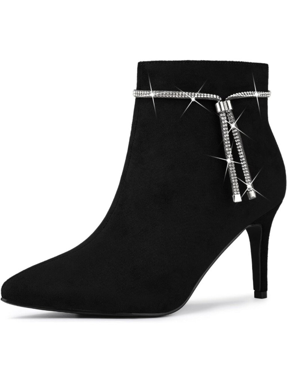 Bling Rhinestone Pointed Toe Stiletto Heels Ankle Boots for Women - Chic